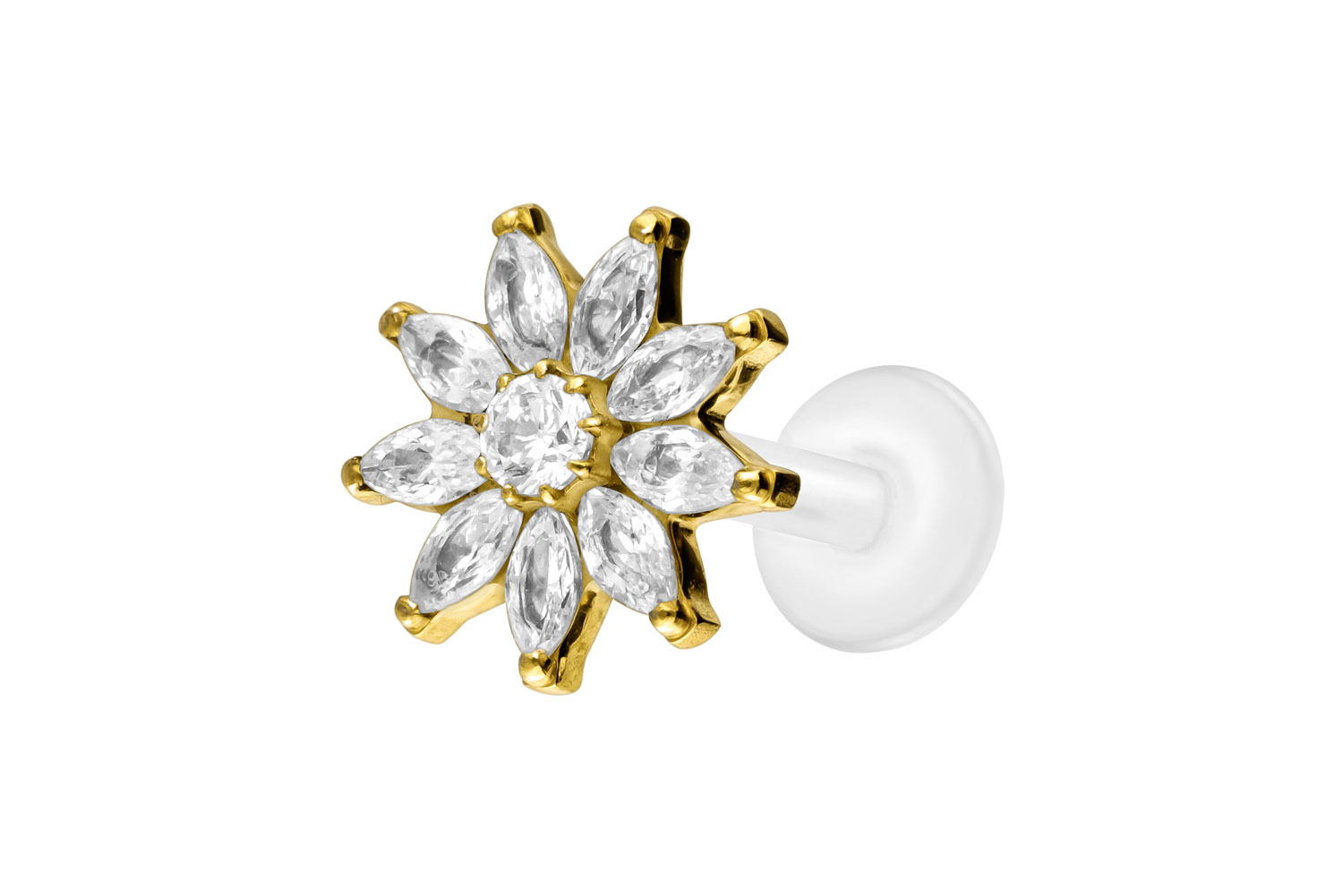PTFE Labret Piercing mit Innengewinde + Titan-Aufsatz KRISTALLBLUME